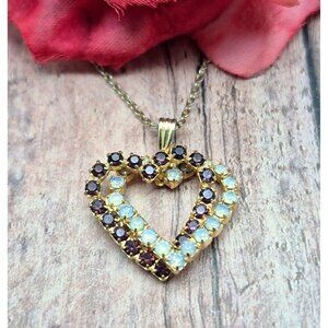 Gold Tone Double Heart Crystal Pendant Dainty Chain Necklace 18"